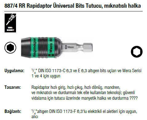 887-4 RR Rapidaptor Üniversal Bits Tutucu, mıknatıslı halka